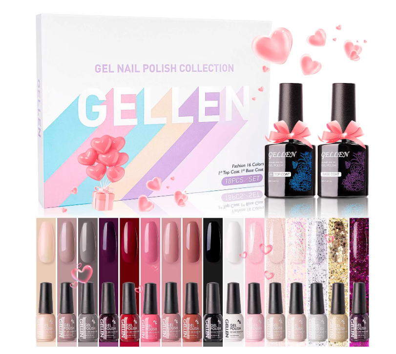 Gellen Gel Nail Polish Kit, 16 Colors Gel Polish Set with Top & Base Coat, Classic Elegance Gel Polish Nails