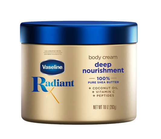 Vaseline Radiant X Deep Nourishment Pure Shea Butter Body Cream for Dry Skin, Coconut, 10 oz