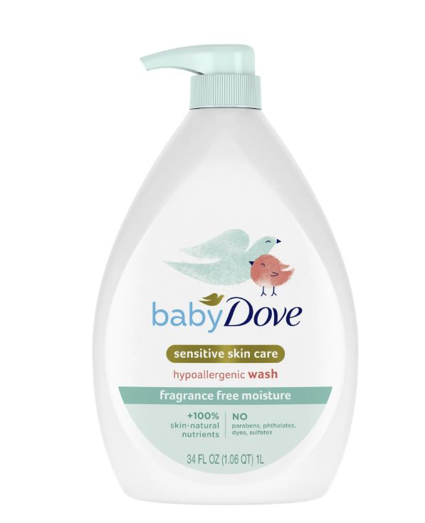 Baby Dove Sensitive Skincare Liquid Body Wash Fragrance Free Moisture, Hypoallergenic, 34 oz