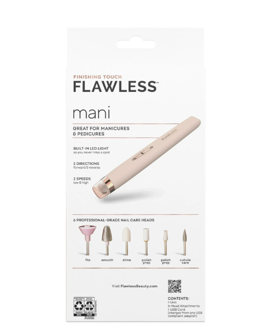 Finishing Touch Flawless Salon Nails Rechargeable Mani Device with 6 Attachments, Pink