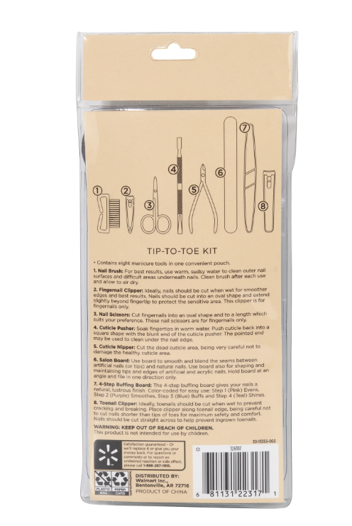 Equate Tip-to-Toe Personal Manicure & Pedicure Kit, 8 Pieces